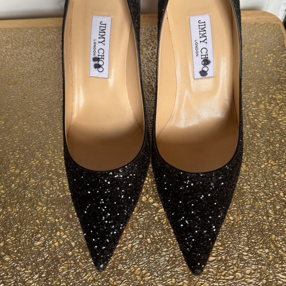 JIMMY CHOO Black Glitter Accents Pumps Size 8.5 IT 38.5 New w/o box